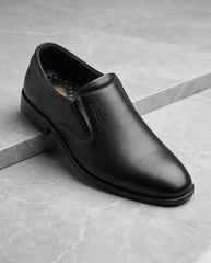 Premium black leather slip-on shoe for comfort & style, perfect for casual or formal wear