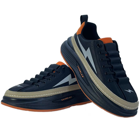 Black and orange sneakers with a lightning bolt design on a white background Flash Online