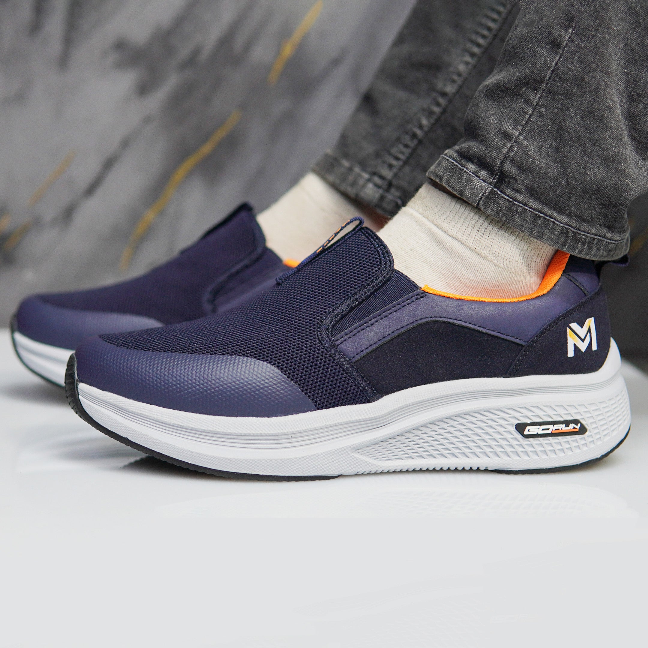 Blue MF Skechers GO RUN with max cushioning and breathable mesh upper