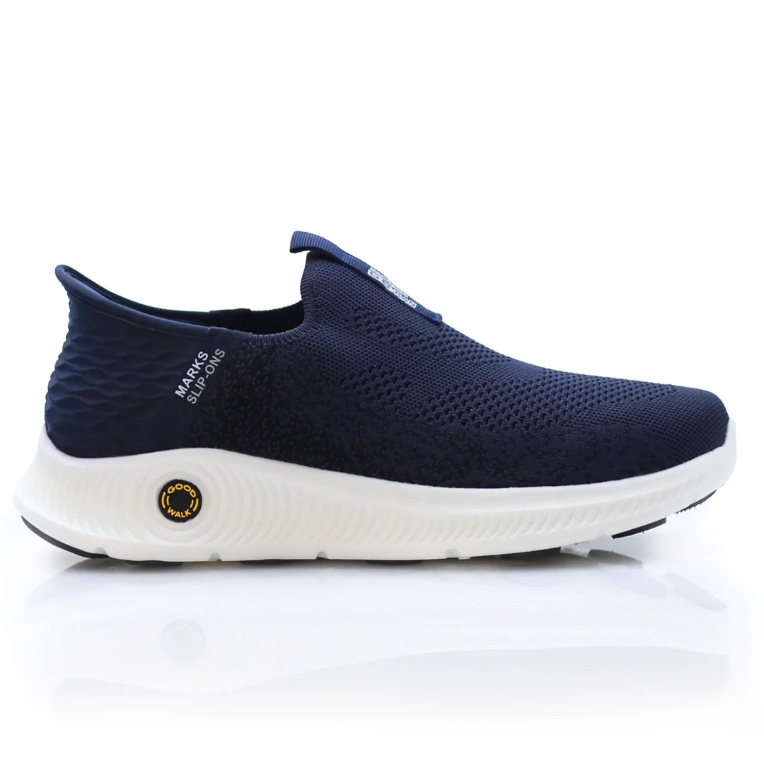 Navy slip-on sneaker with white sole good walk series