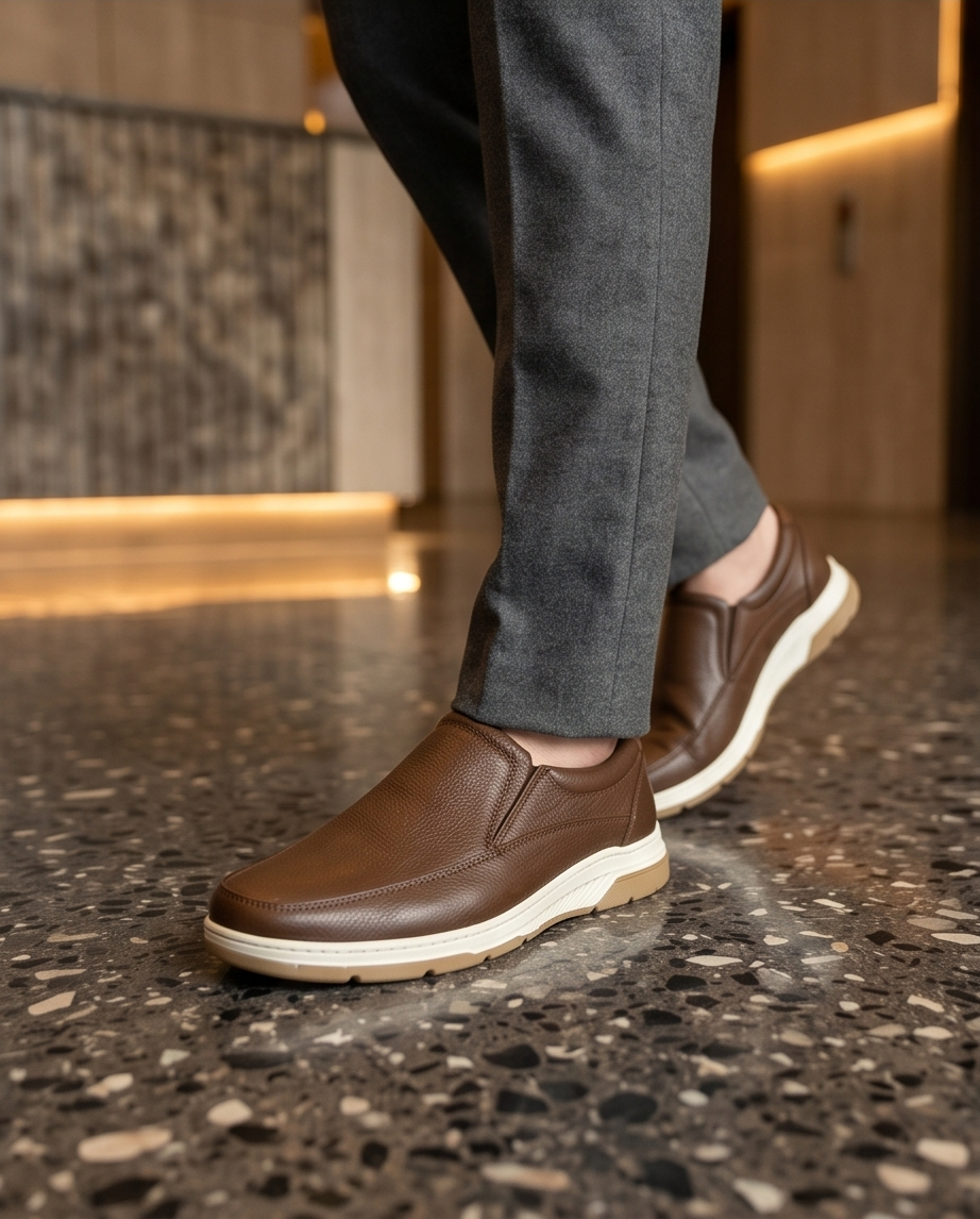 Shoeinn SI-2083 Men's Genuine Leather Casual Shoes in Brown