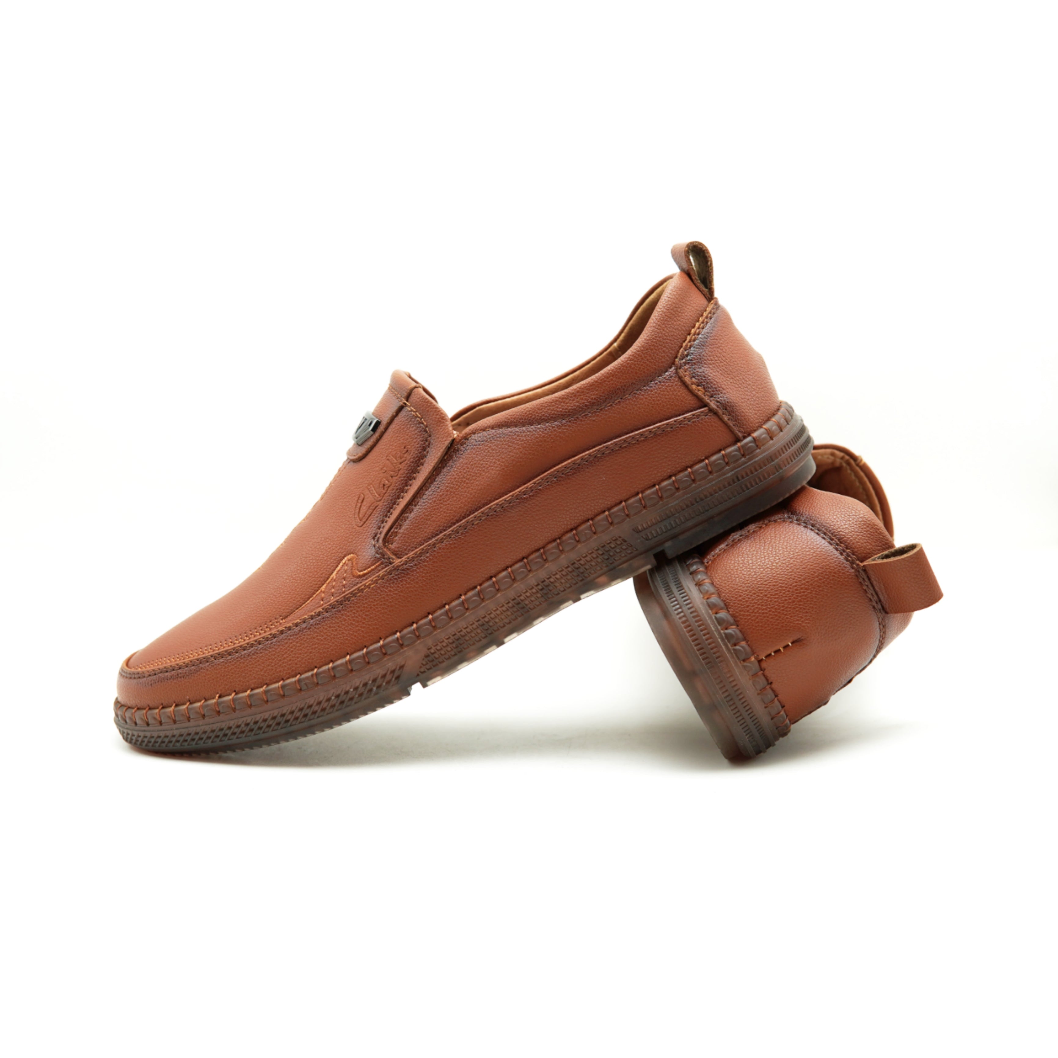 Clarks 109-7 Men's Mustard Shoes featuring a modern design with imported artificial leather and a jelly sole for ultimate comfort.