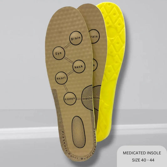 Medicated insole for comfort & support, size 40-44, pressure point relief, stylish footwear accessory