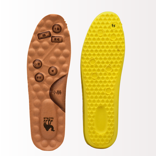 Comfortable shoe insoles with acupressure points for foot massage, featuring ergonomic design and cushioned support